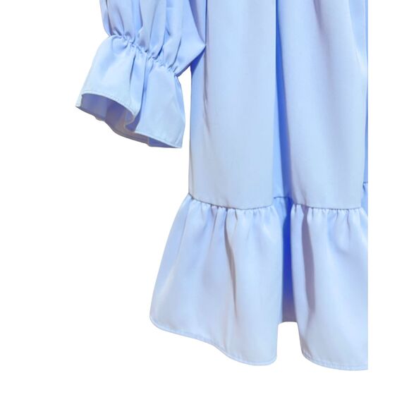 Periwinkle Off Shoulder Ruffle Hem Dress Square Neck Smocked - Picture 5 of 11